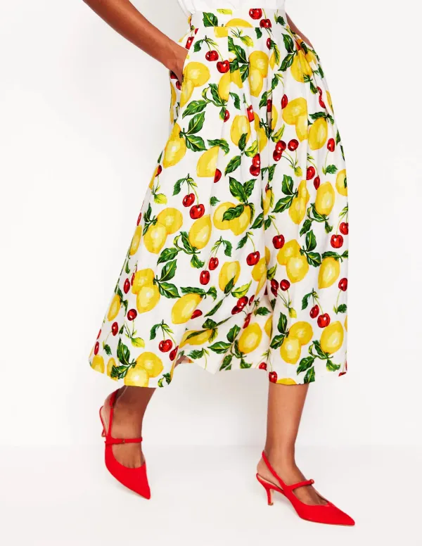 Lemon - Print Verity Linen Midi Skirt