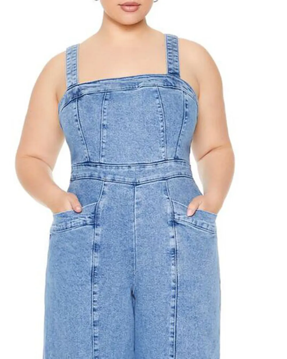 Plus Size Denim Wide-Leg Jumpsuit