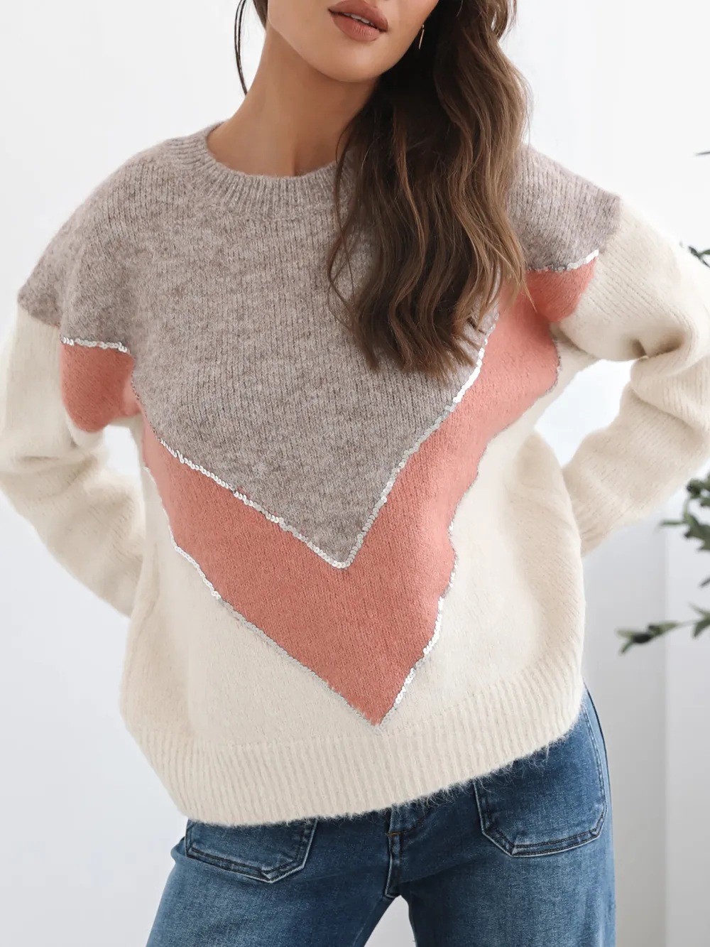 Multi Crew Neck Knit Top