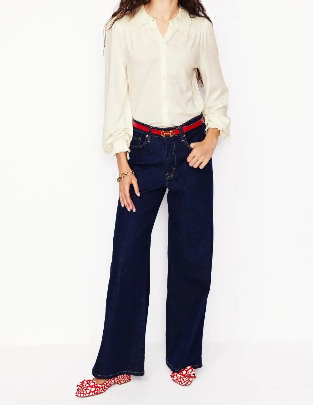 Ivory Ruffled - Collar Long - Sleeve Blouse