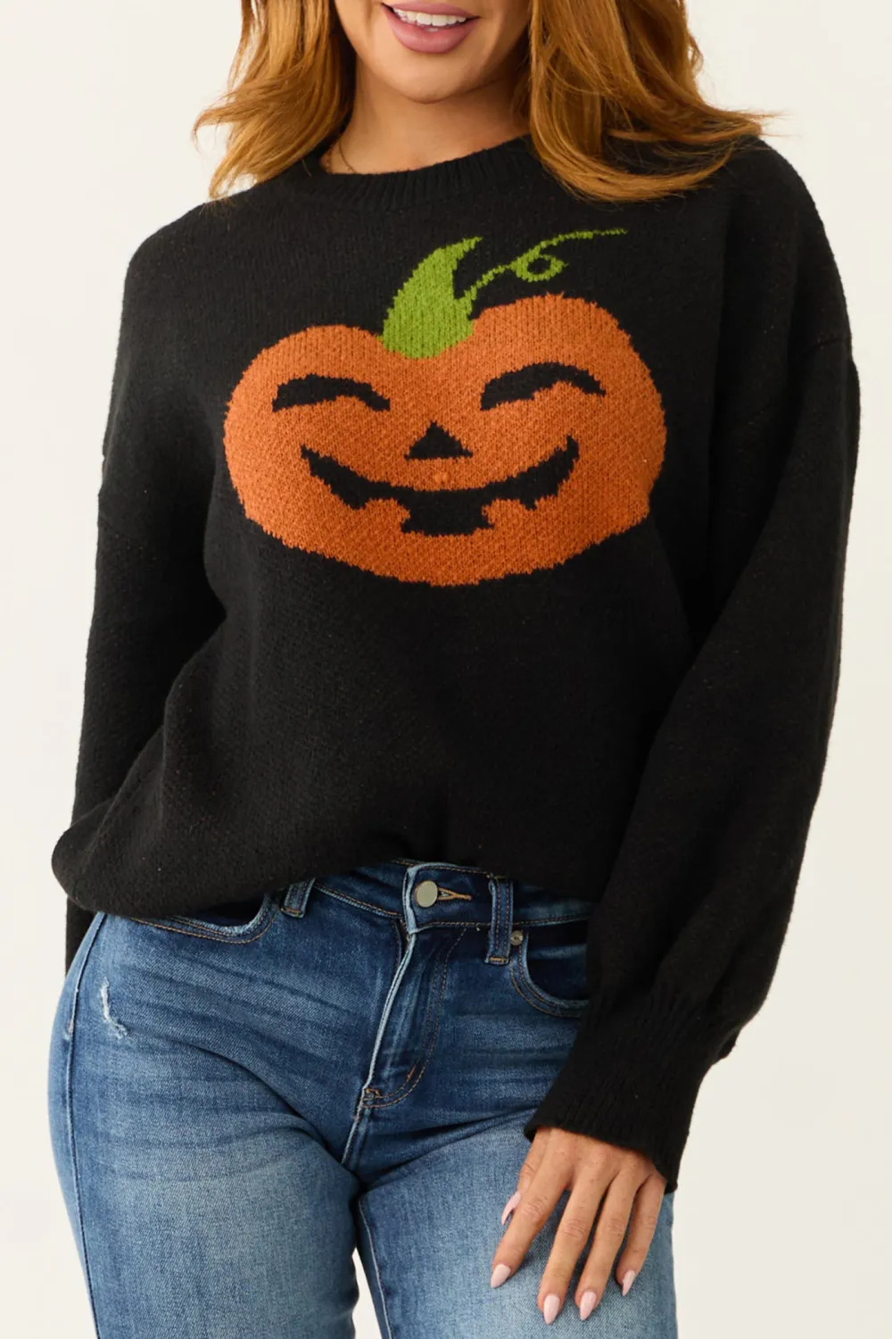 Black Pumpkin Graphic Long Sleeve Sweater