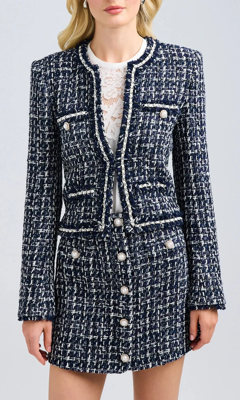 Dark Buttoned Tweed Blazer