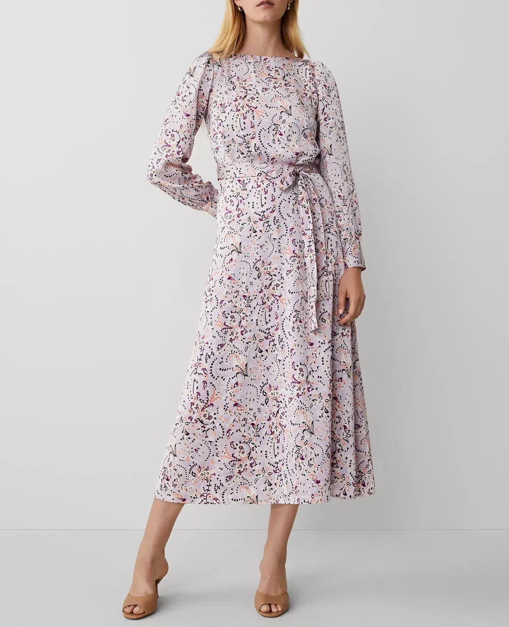 Floral Puff Shoulder Belted Flare Dress