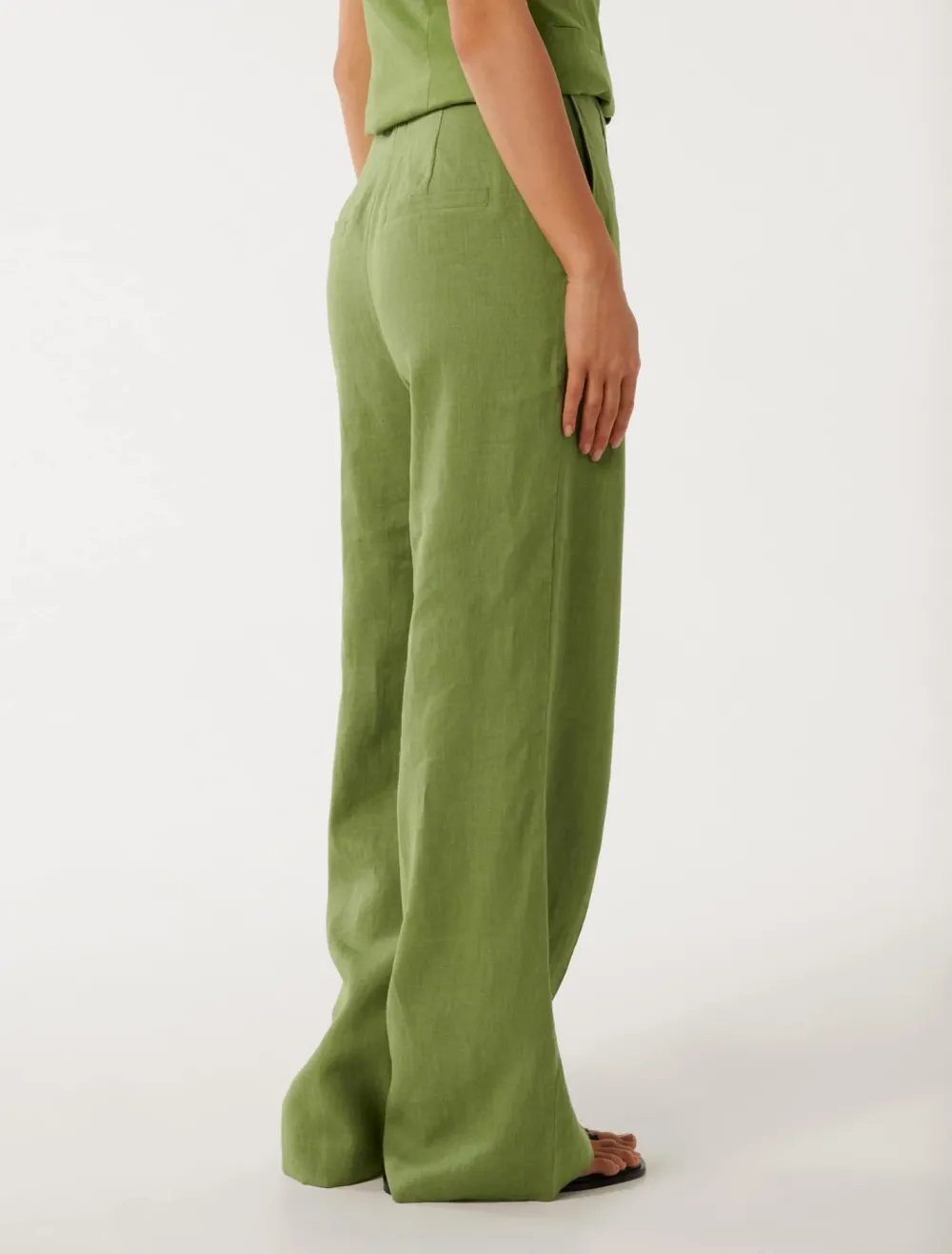 Green Linen Wide-Leg Pants