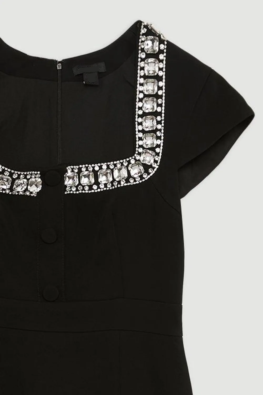 Tailored Compact Viscose Stretch Embellished Cap Sleeve Mini Dress