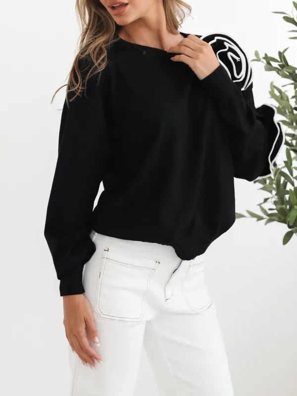 Black Multi Casual Style Crew Neck Knit