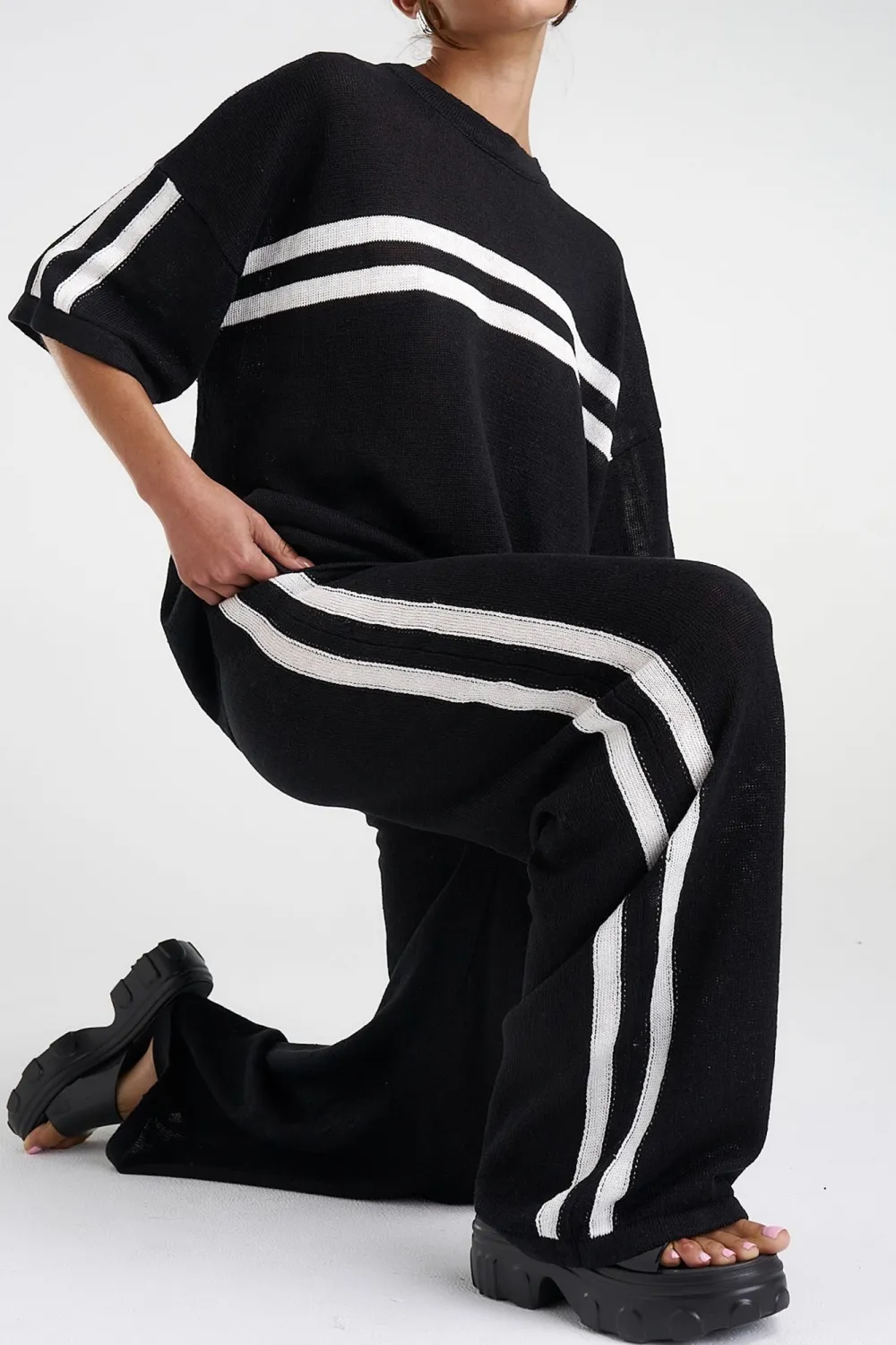 Black And White Soft  Loose Stripe Pants