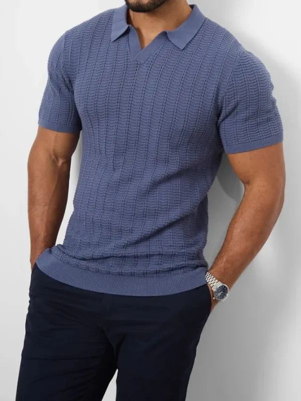 Slate Blue Soft Simple Cotton Textured Polo Shirt
