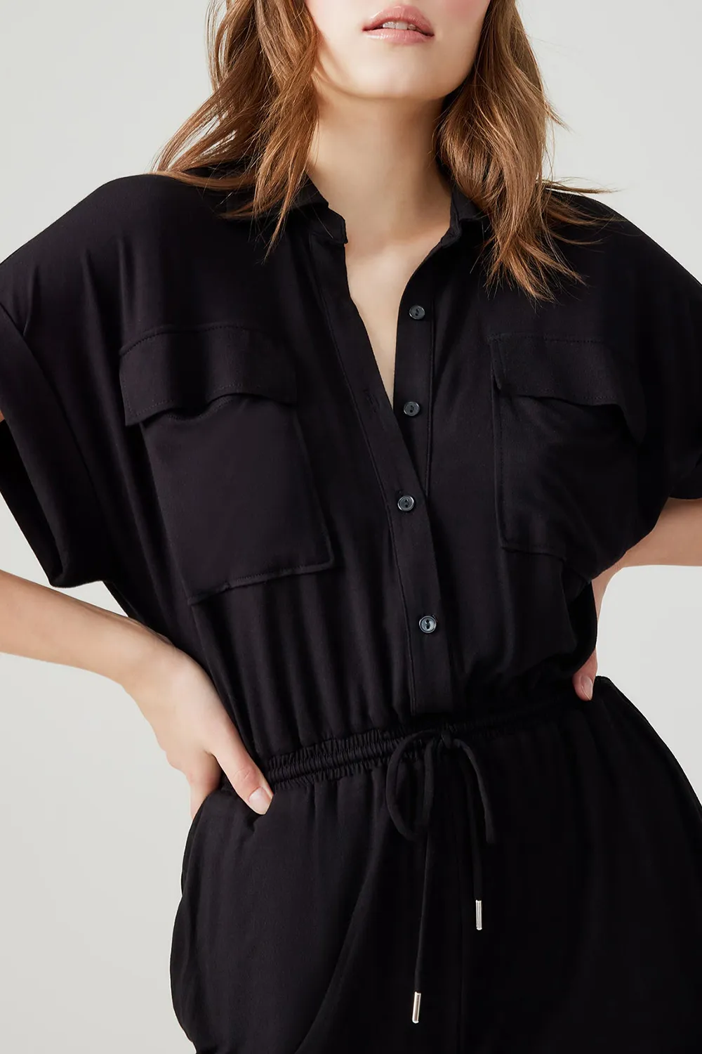 Lapel Jumpsuit Black