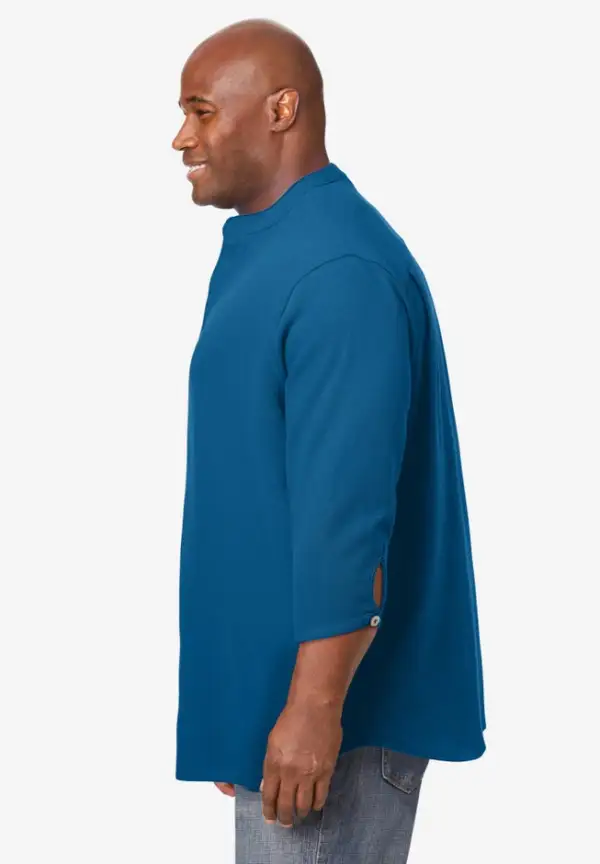 Gauze Mandarin Collar 3/4 Sleeve Shirt