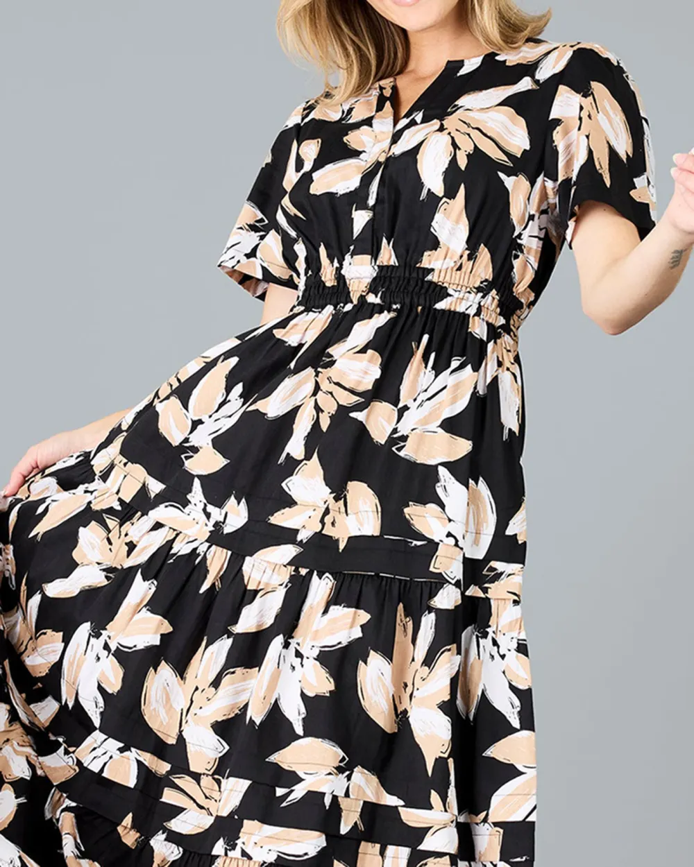 Black Floral Print Maxi Dress