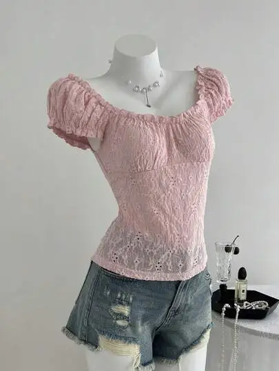 Textured Jacquard Puff Sleeve Tee