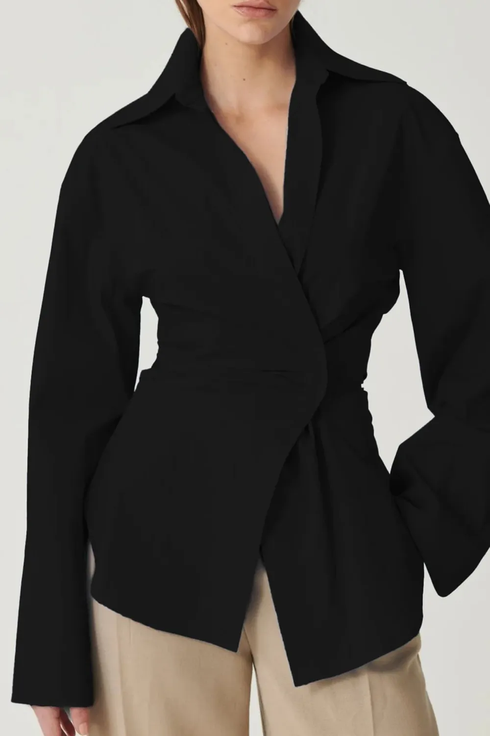 Black High-End Temperament  Long-Sleeved Shirt