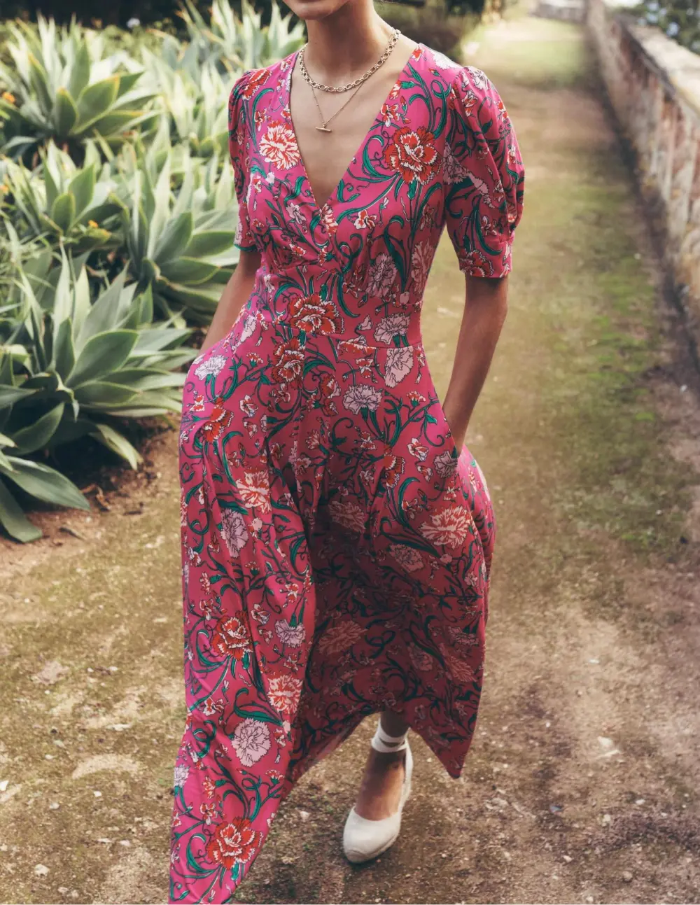 Magenta Pleated Jersey Wrap Dress