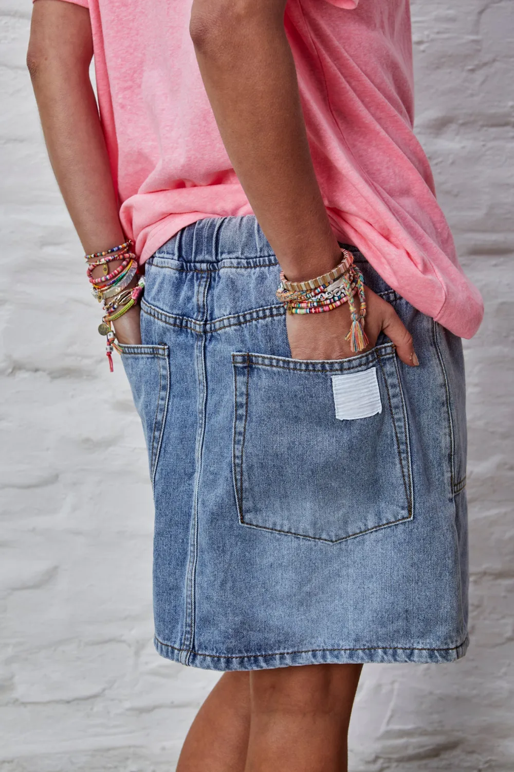 Classic Versatile Blue Drawstring Denim Skirt