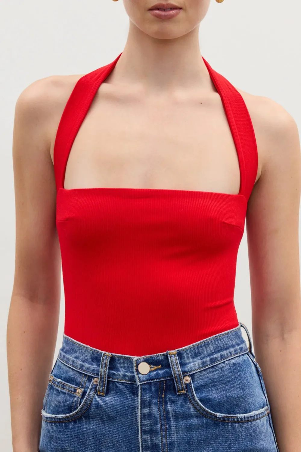 Red Simple Collarbone Comfortable Breathable Bodysuit