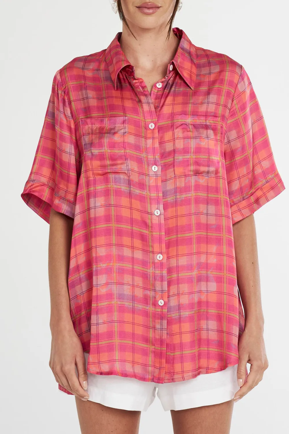 Neon All-Match Daily Plaid Short-Sleeved Shirt