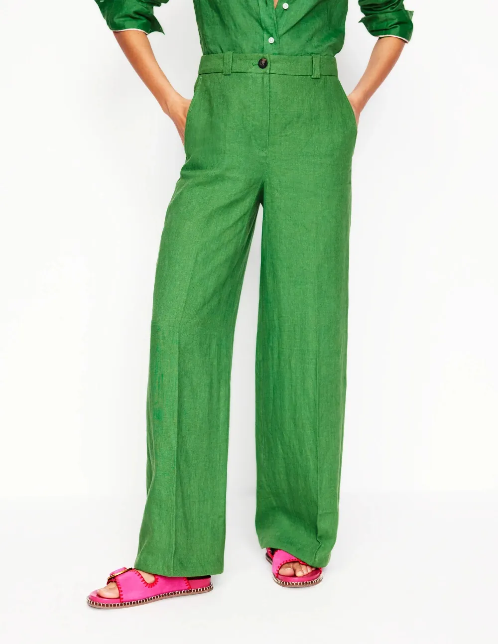 Emerald Green Wide - Leg Linen Jeans