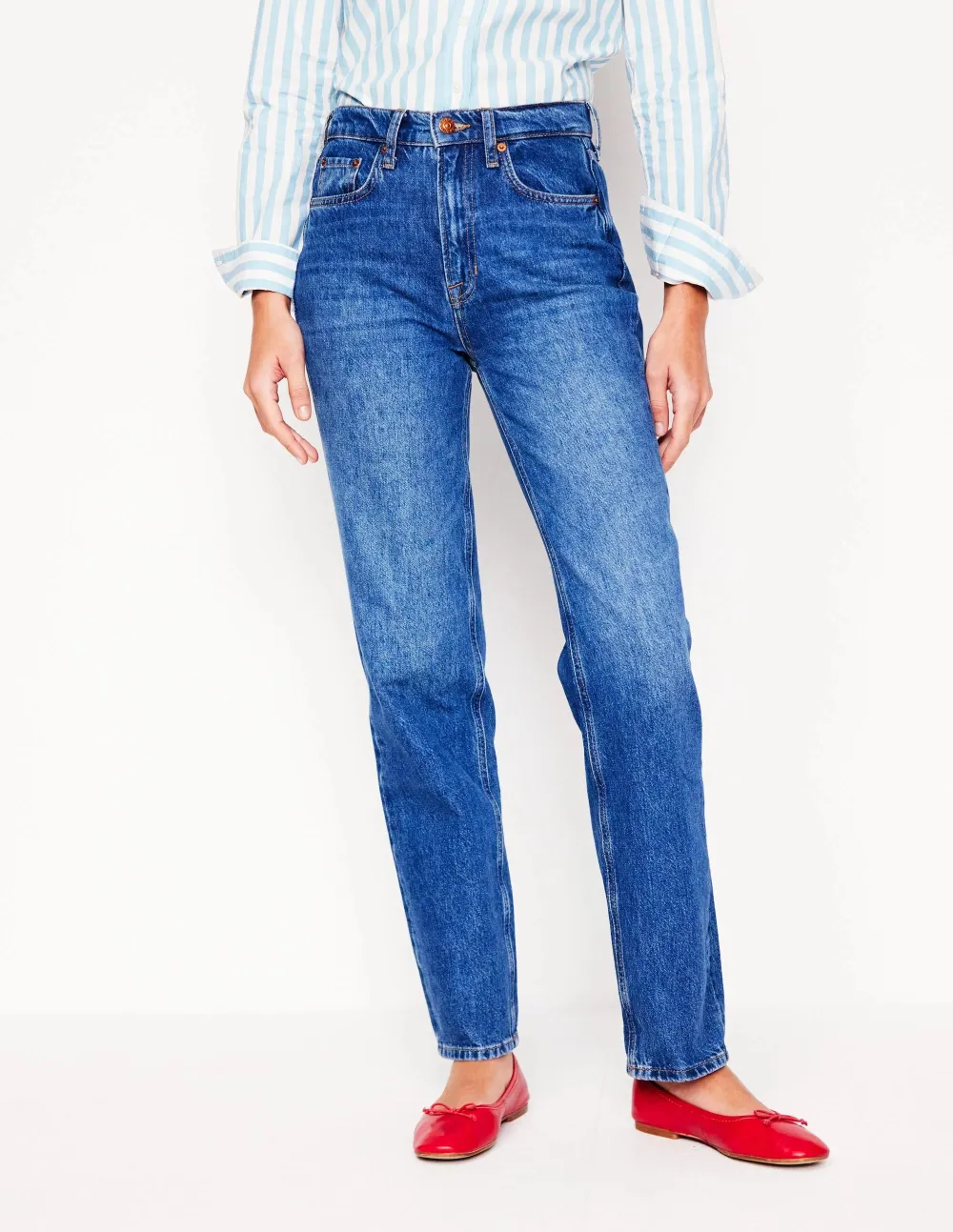 Medium Blue High - Rise Straight - Leg Jeans
