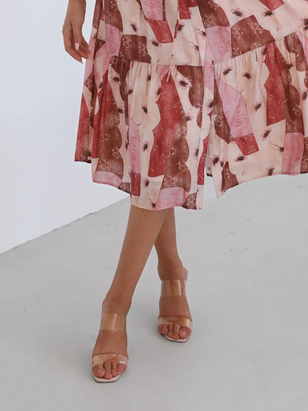 Multi Print Short Puff Sleeves Dress