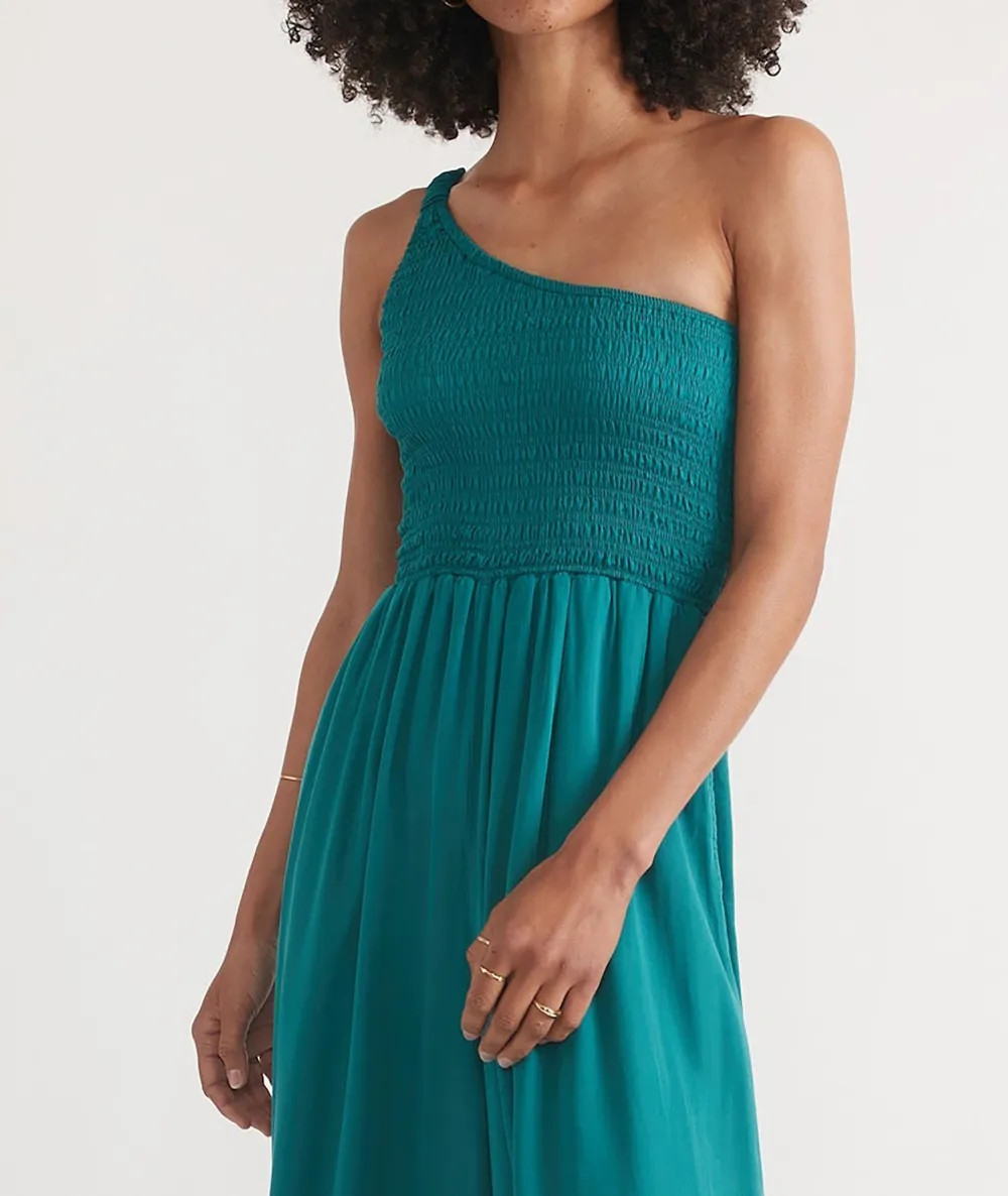 One-Shoulder Smocked Wide-Leg Jumpsuit