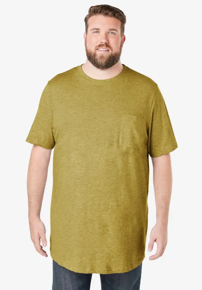 Shrink-Less Lightweight Longer-Length Crewneck Pocket T-Shirt