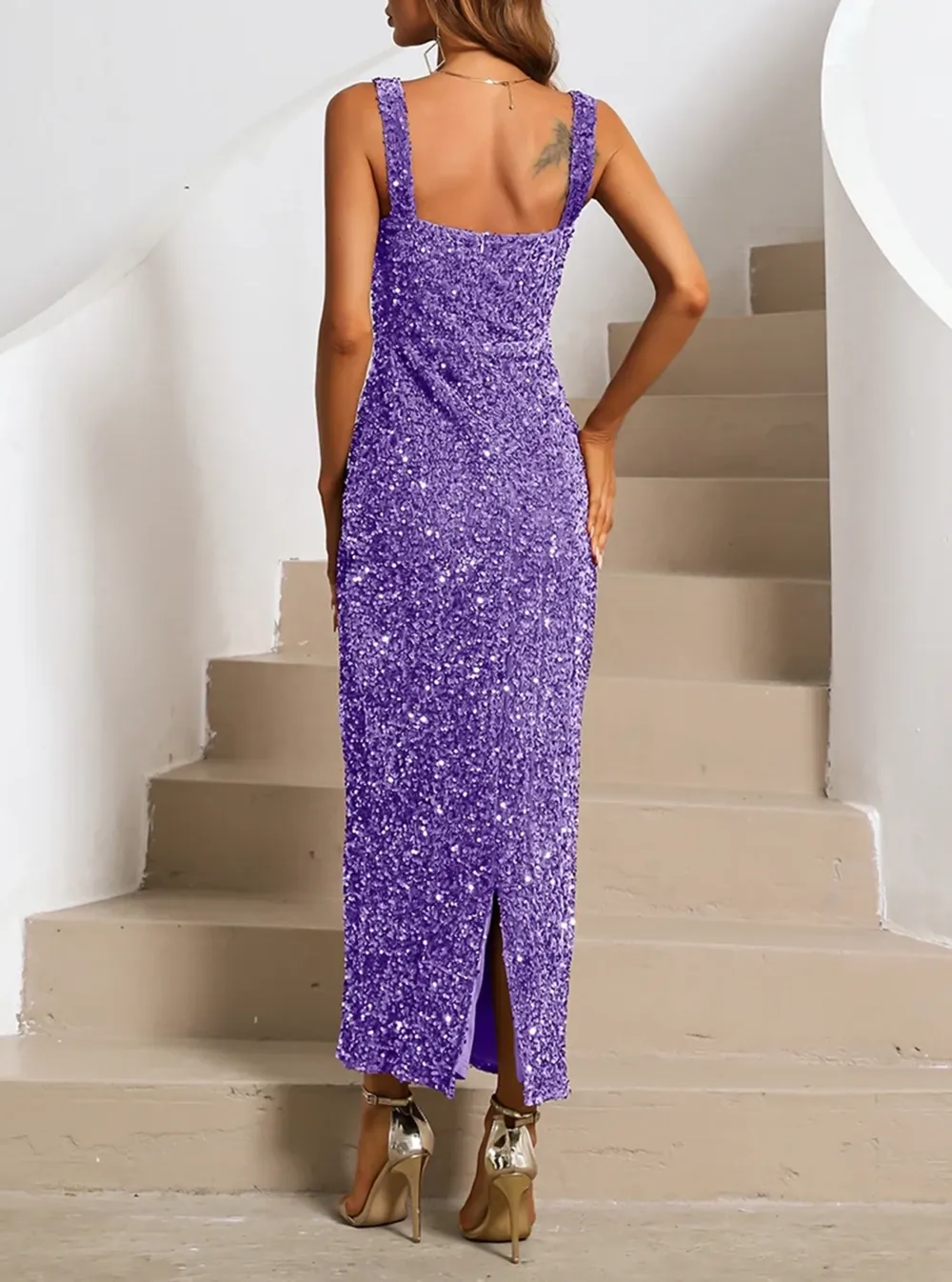 Square Neck Sequin Cocktail Dress