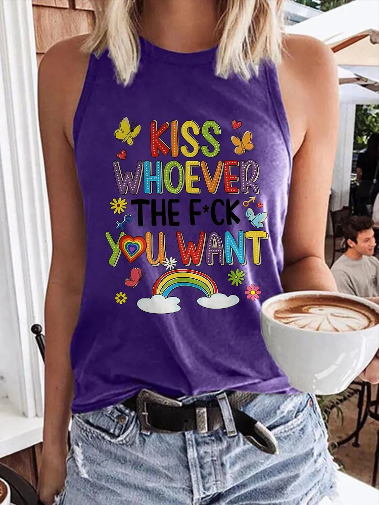 Women'S Kiss Whoever The F*Ck You Want Round-Neck Sleeveless Vest