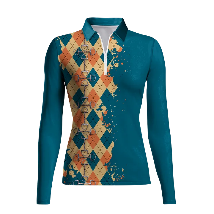 Women's Riding Style Horse Bibs Print Long Sleeve Casual Lapel Shirt