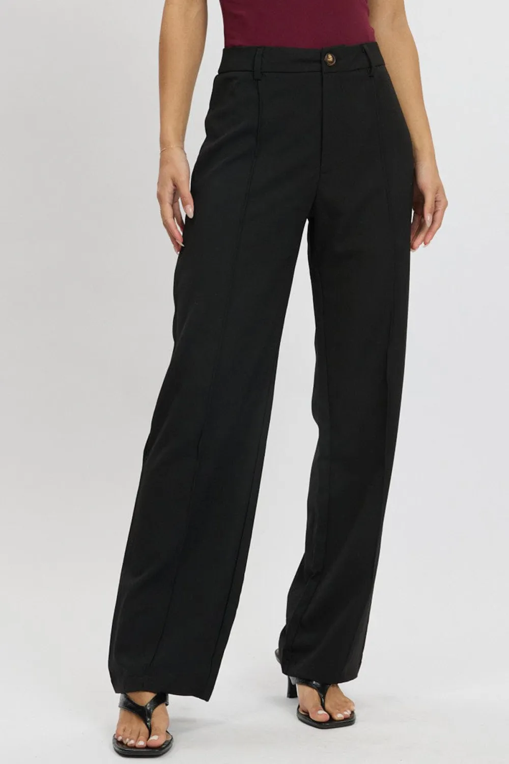 Black Straight Fit Pants High Rise