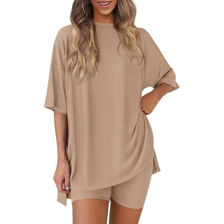 Women's Two Piece Lounge Set 2025 Summer Casual Oversized Shirts
