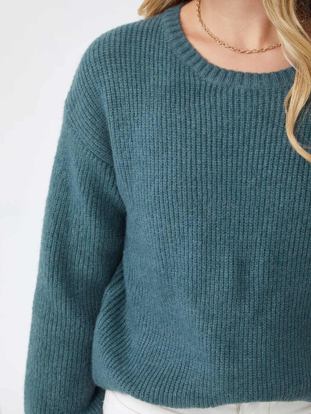 Petrol Casual Style Crew Neck Knit