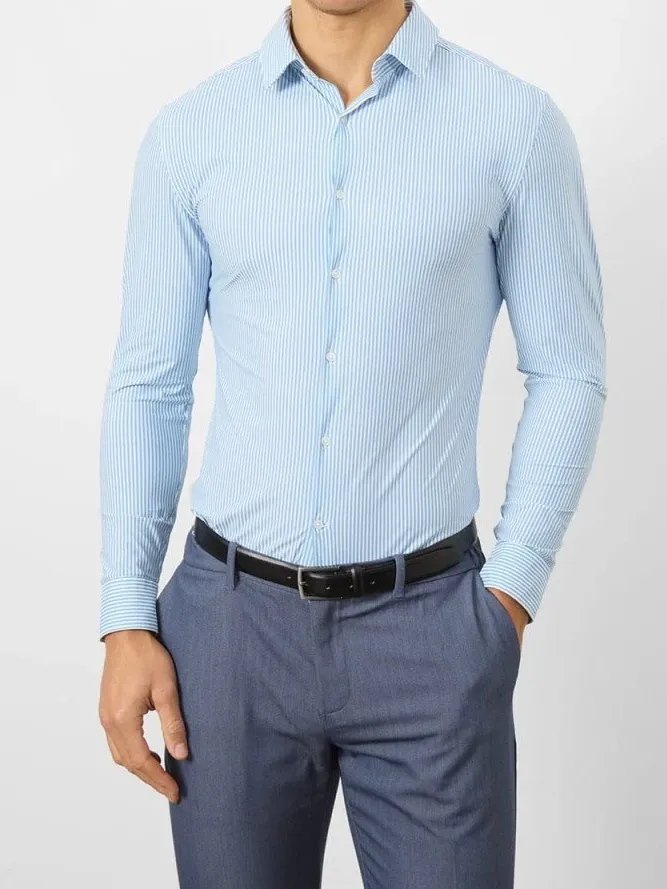 Blue Stretch Formal Comfortable Business Blouse