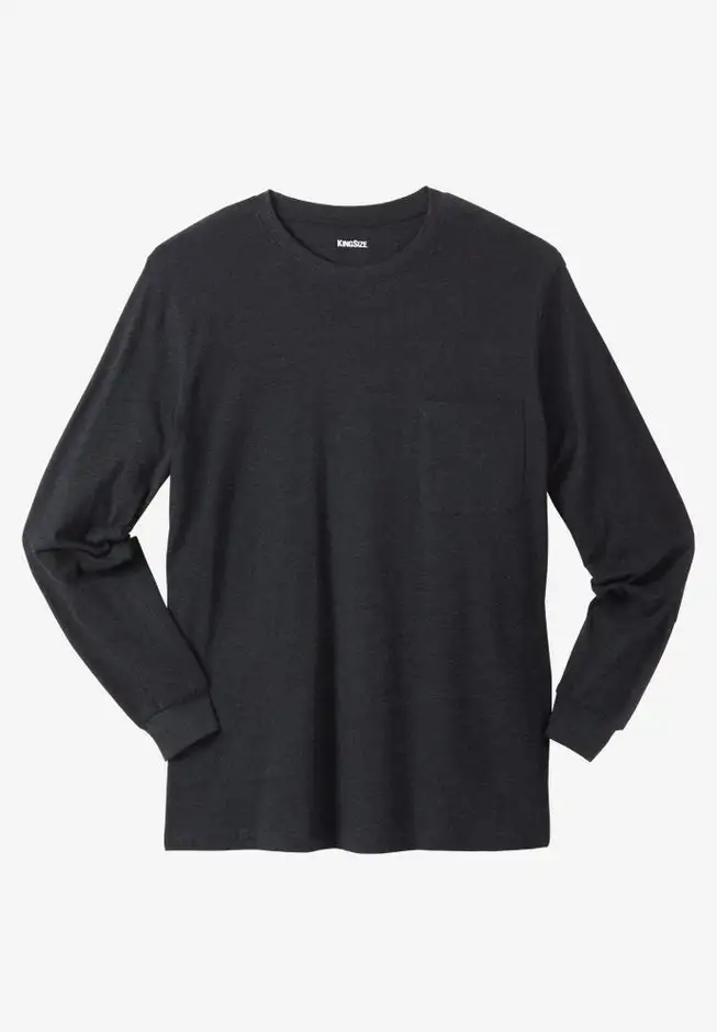 Shrink-Less™ Lightweight Long-Sleeve Crewneck Pocket T-Shirt