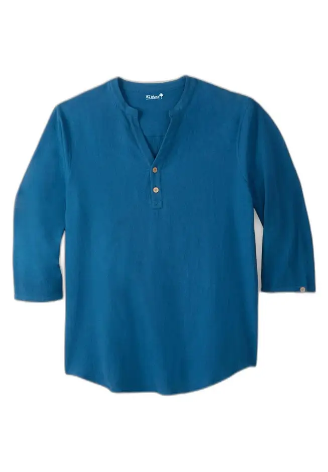 Gauze Mandarin Collar 3/4 Sleeve Shirt