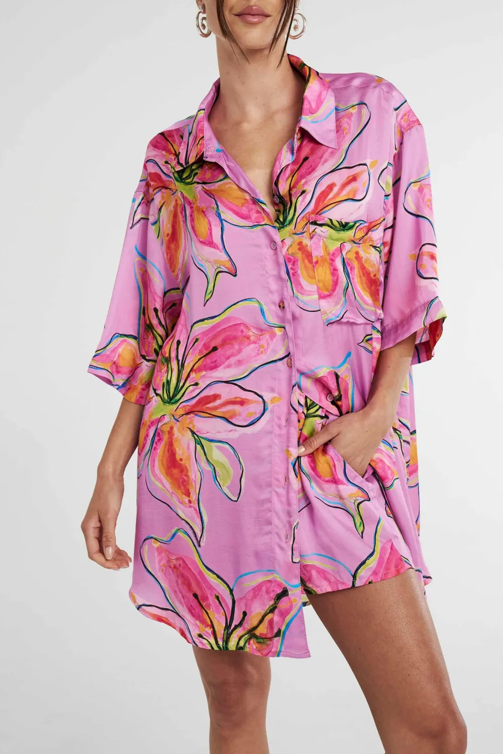Lazy Vacation Style Lilac Lily Long-Sleeved Shirt