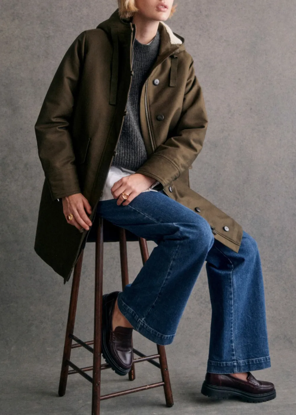 Khaki Quilted Hooded Parka