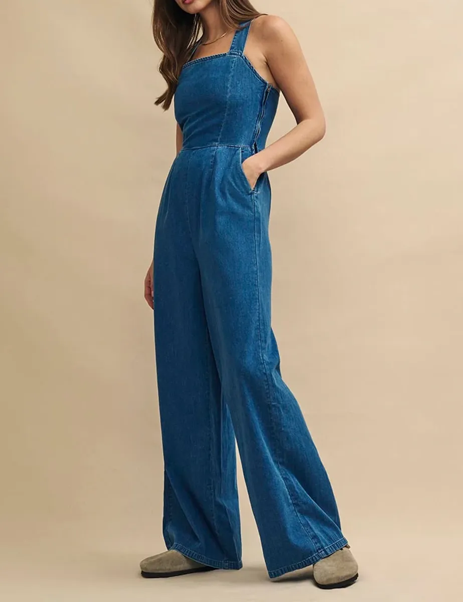 Denim Square Neck Jumpsuit