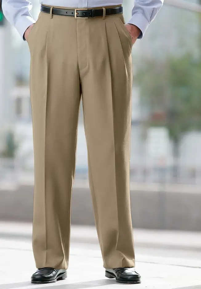 No Hassle Classic Fit Expandable Waist Double-Pleat Dress Pants