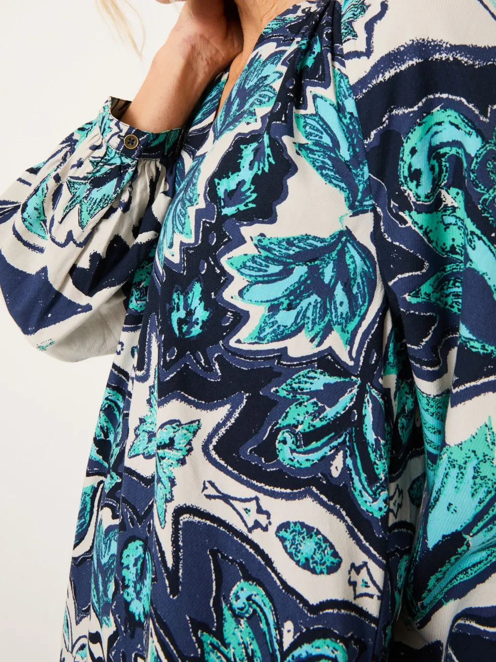 Green Floral Mirrored Long Sleeve Mini Dress