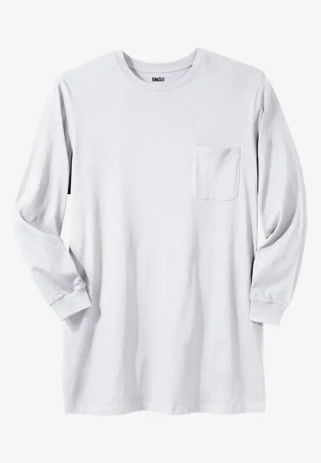 Shrink-Less Lightweight Longer-Length Long-Sleeve Crewneck Pocket Tee