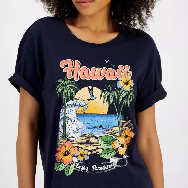 Hawaiian Beach View Printed Tee