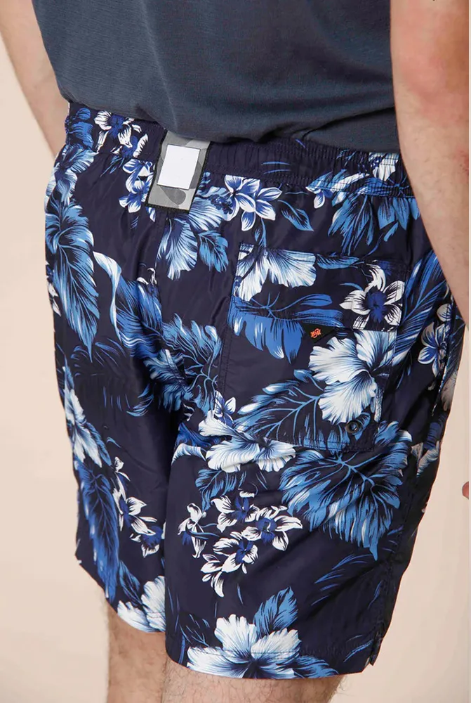 Men's Polyester Blue Floral Regular Fit Fashion Swim Trunks