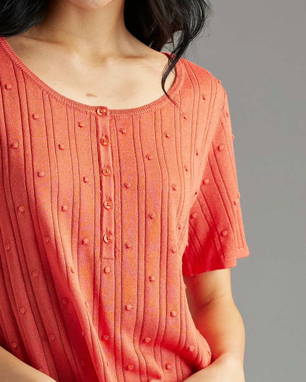Paprika Textured Detailing Knit Top