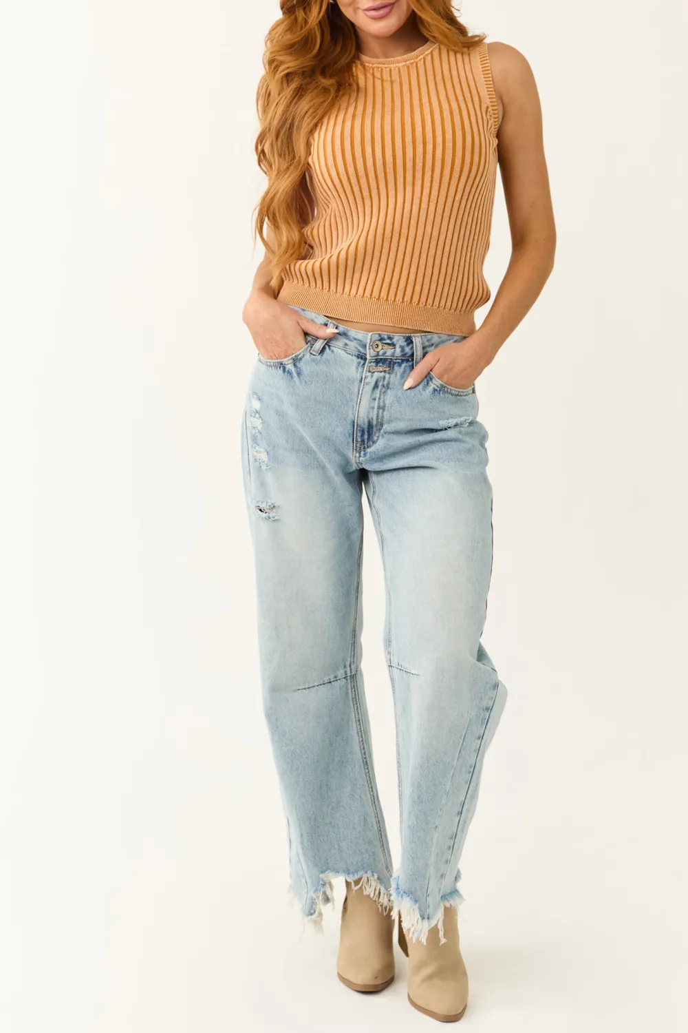 Faded Mango Knit Sleeveless Fitted Top