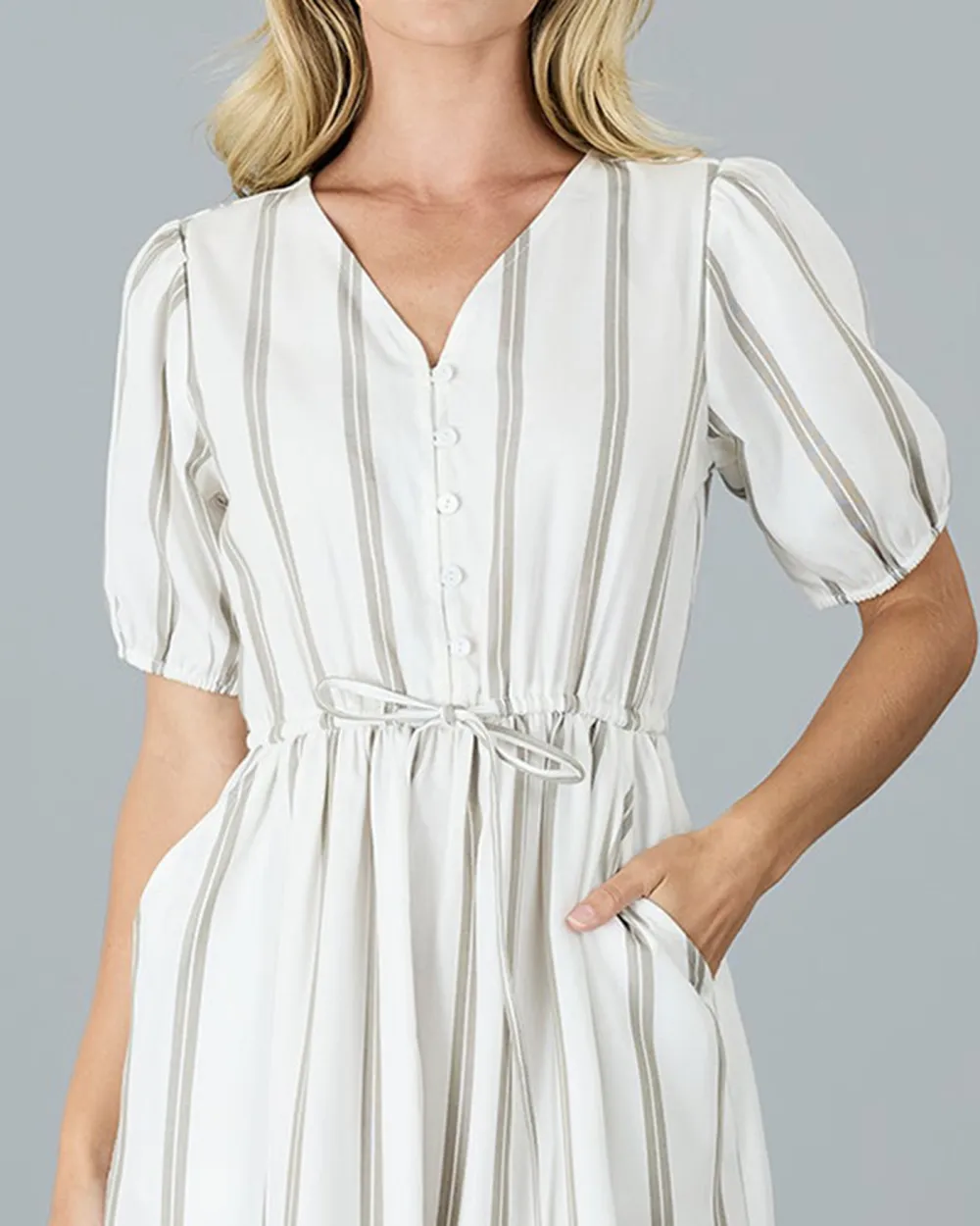 White Striped Midi Dress