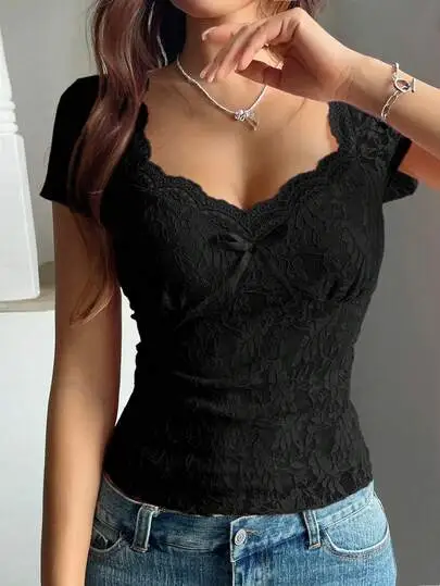 Lace Bow Detail Romantic Top