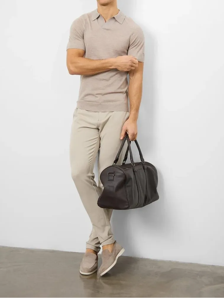 Wheat Marl Merino Wool Soft Simple Polo Shirt