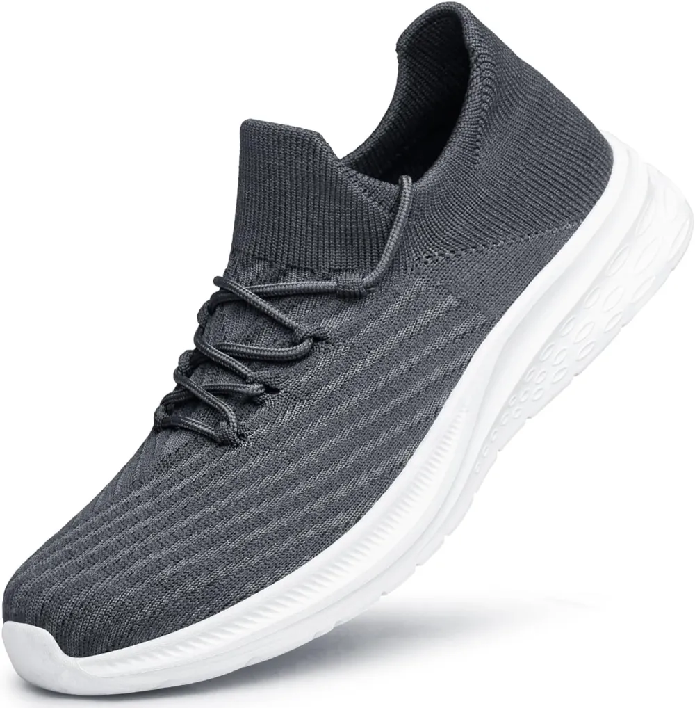 Mens Walking Shoes Non Slip Tennis Slip on Sneakers Casual Lightweight Brethable Workout Gym Shoes