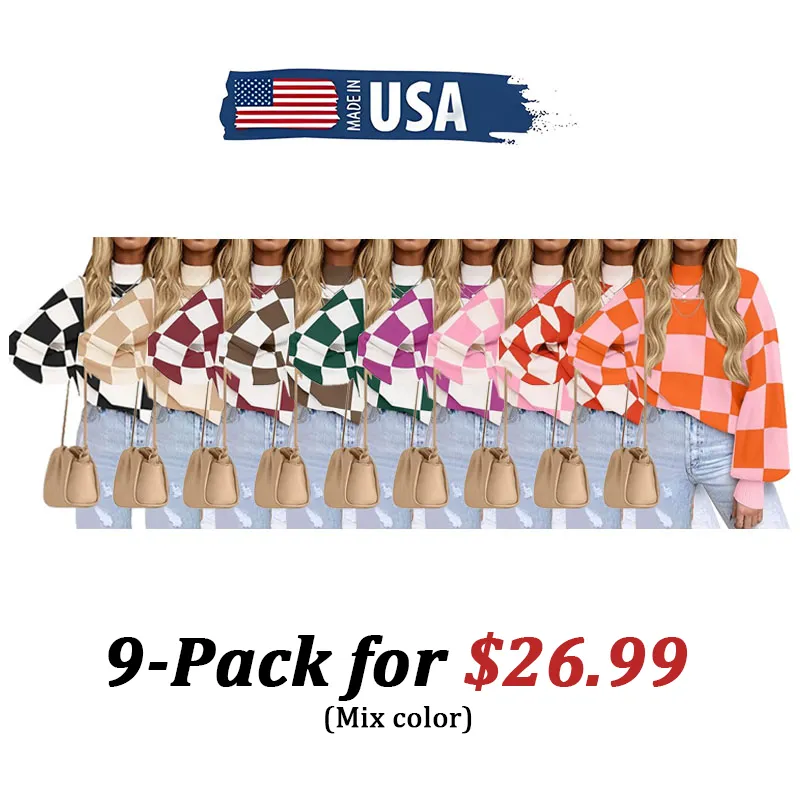 🎁Christmas Gifts🎁Fall Essential Warm Turtleneck Sweater - Plaid Ribbed Knit Loose Long Sleeve Pullover